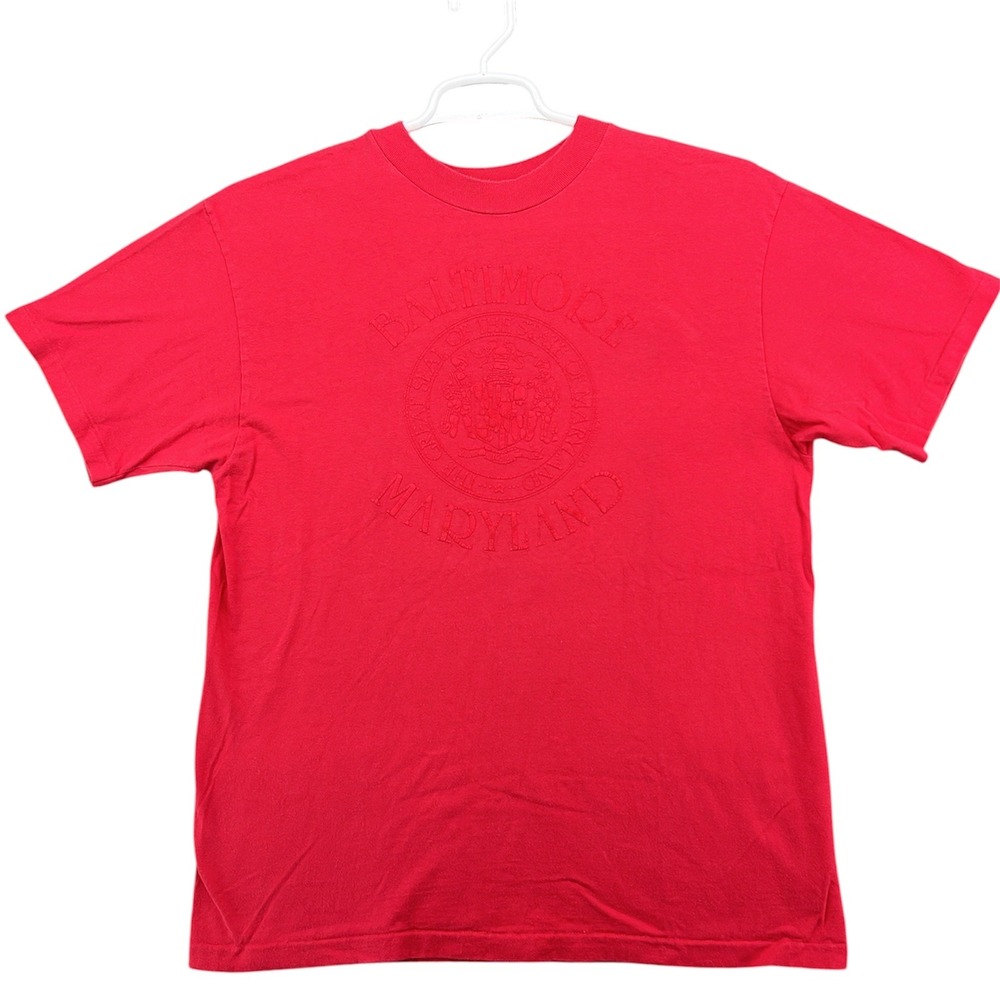 VTG Hanes Beefy-T Baltimore Maryland Great Seal Red T-Shirt Mens Large USA